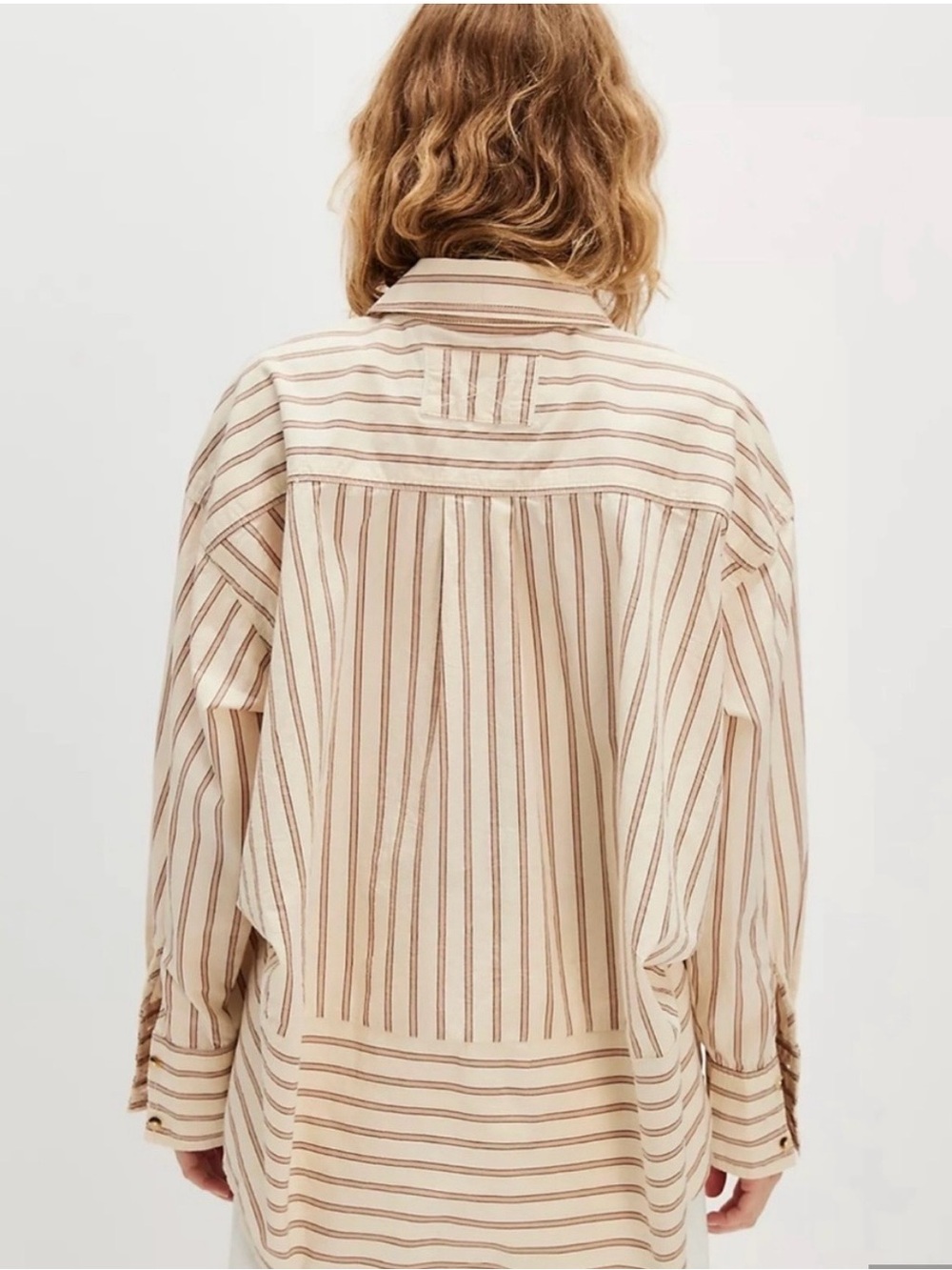 We The Free Cream Button-Down with Tan Stripes - Picture 2 of 8